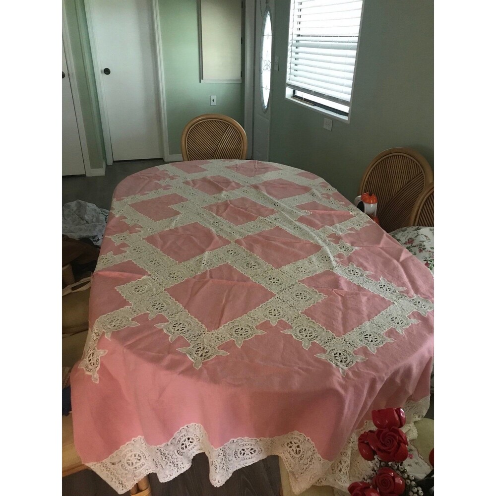 Patchwork embroidered vintage crochet table cloth